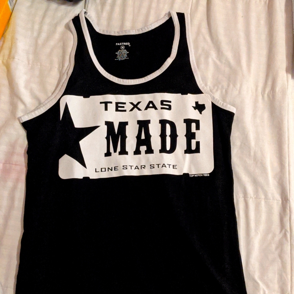 "Texas Made" black and white tank top